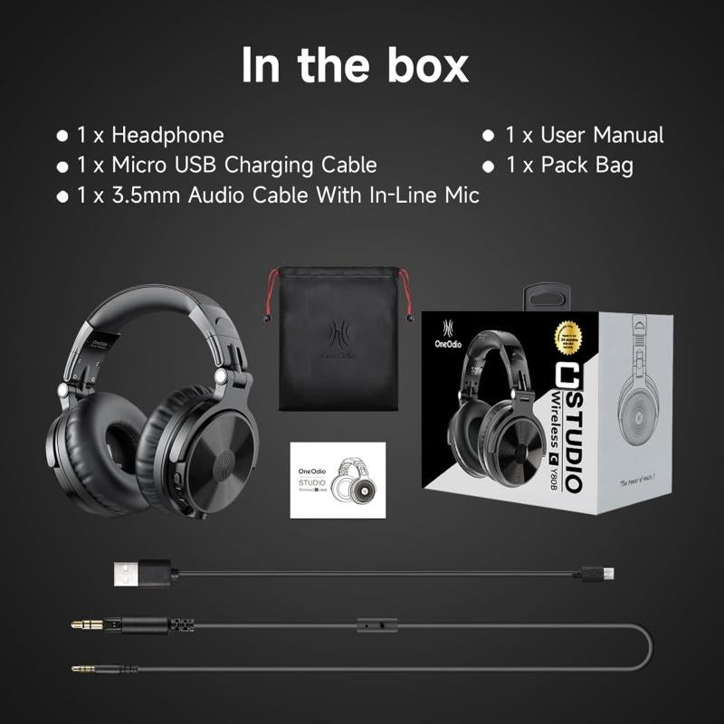 Oneodio Bluetooth Wireless Headphones, 110 Hrs Wireless/Wired Stereo Sound Foldable Headsets with Deep Bass 50Mm Neodymium Drivers for Pc/Phone/Tablet - Studio Wireless Pro C Audio Electronic Black Headphones Bluetooth