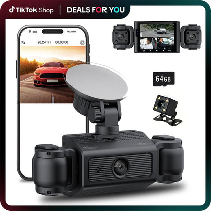 4-Channel 1080P Dashcam with WIFI , Front,Back,Left&Right Adjustable Lens Dash Cam , Car Recorder , Car Camera with IR Night Vision, Cycle Recording, with Free 64 GB Card#Dealsforyoudays Autos Automotive Vehicle Black