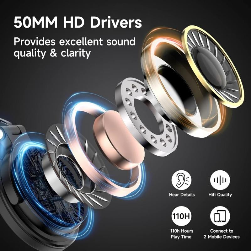 Oneodio Bluetooth Wireless Headphones, 110 Hrs Wireless/Wired Stereo Sound Foldable Headsets with Deep Bass 50Mm Neodymium Drivers for Pc/Phone/Tablet - Studio Wireless Pro C Audio Electronic Black Headphones Bluetooth