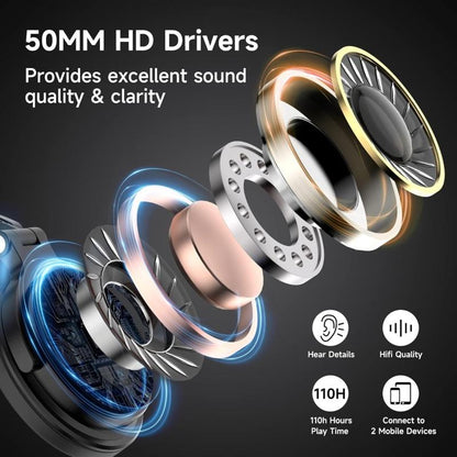Oneodio Bluetooth Wireless Headphones, 110 Hrs Wireless/Wired Stereo Sound Foldable Headsets with Deep Bass 50Mm Neodymium Drivers for Pc/Phone/Tablet - Studio Wireless Pro C Audio Electronic Black Headphones Bluetooth