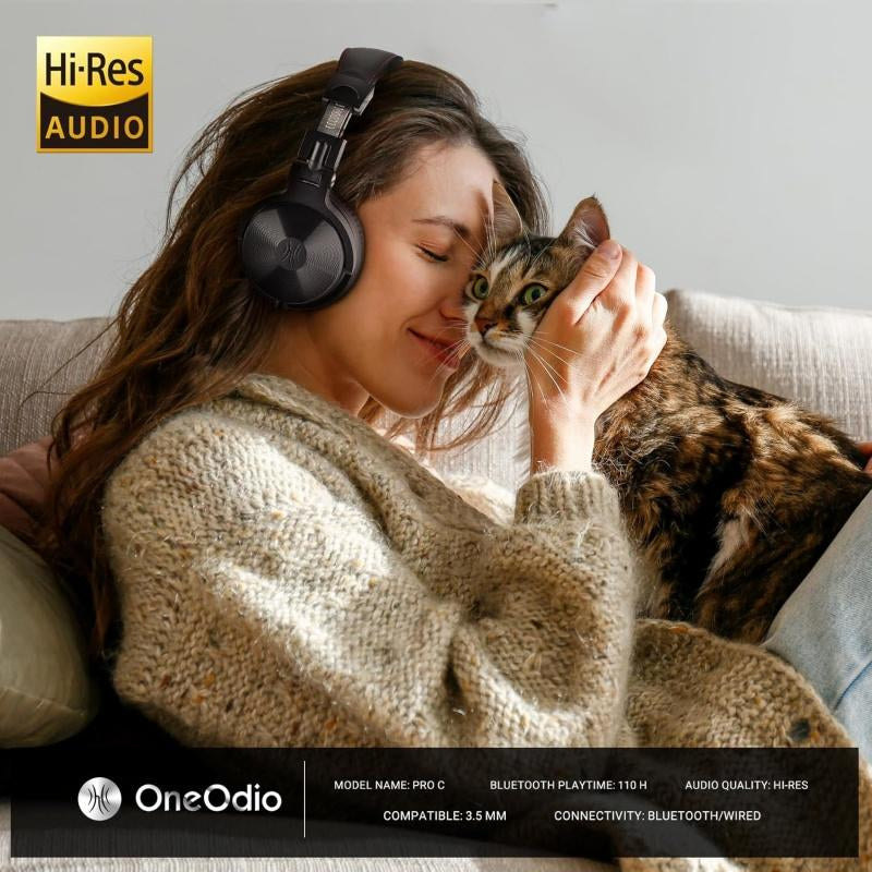 Oneodio Bluetooth Wireless Headphones, 110 Hrs Wireless/Wired Stereo Sound Foldable Headsets with Deep Bass 50Mm Neodymium Drivers for Pc/Phone/Tablet - Studio Wireless Pro C Audio Electronic Black Headphones Bluetooth